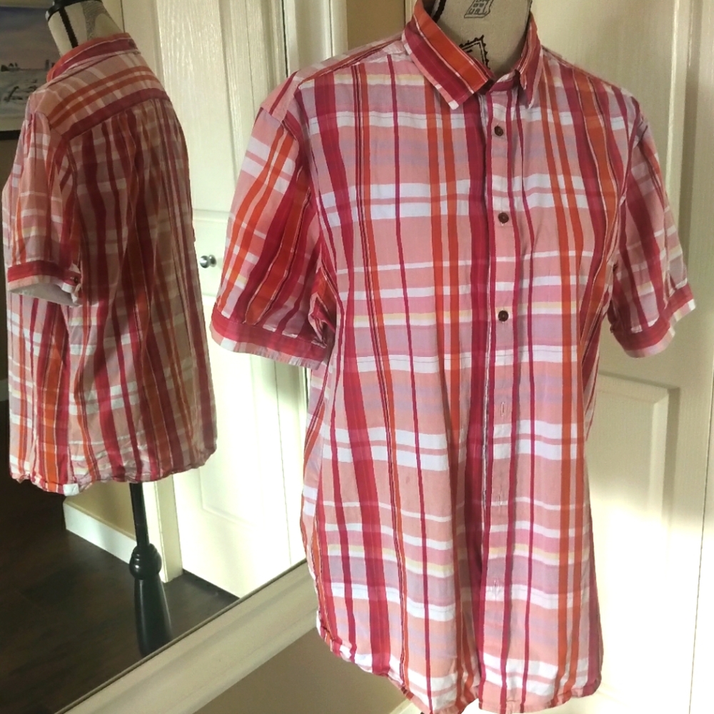 Mexx 100% cotton short-sleeve plaid button shirt